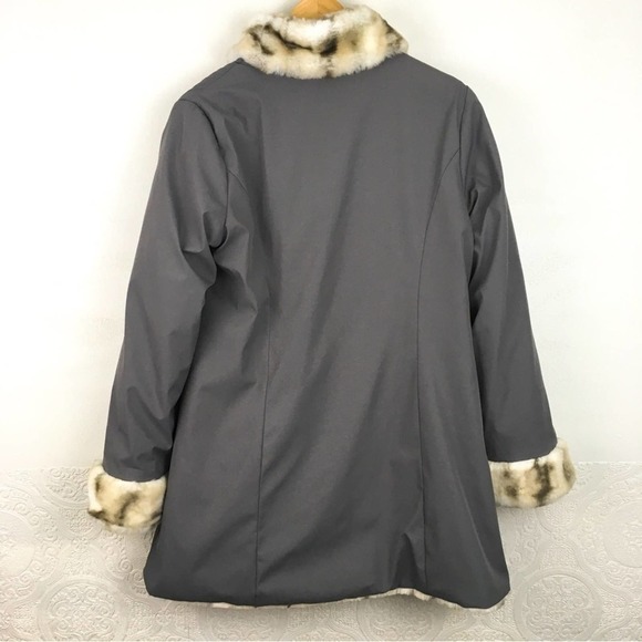 Hal Rubenstein gray leopard lined faux fur jacket Medium Penny Lane coat - Picture 13 of 14